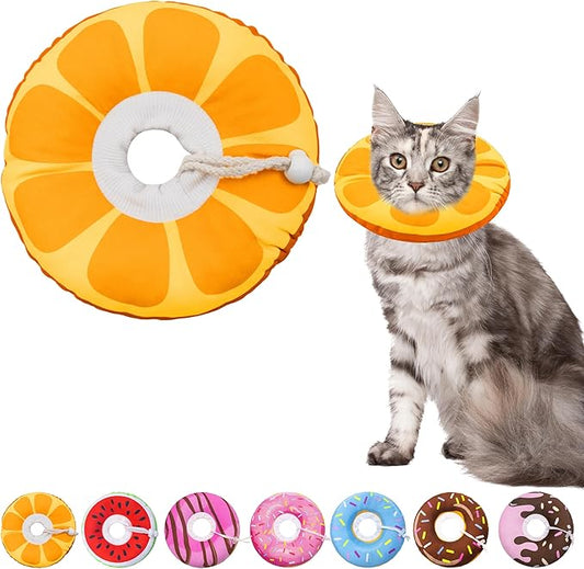 Cat Cone Collar Soft, Adjustable Cat Recovery Collar for Small Medium Large Cats, Cute Donut E Collar After Surgery, Anti-Lick Wound Healing Elizabethan Cone for Kittens (Orange, Medium)