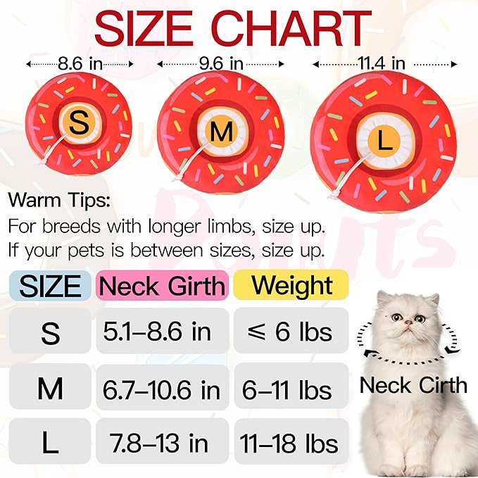 Cat Cone Collar Soft, Cute Cat Donut Collar After Surgery, Adjustable Kitten Recovery Cones to Stop Licking, Lightweight Neck Elizabethan Collars for Cats Kittens (Red, Large)
