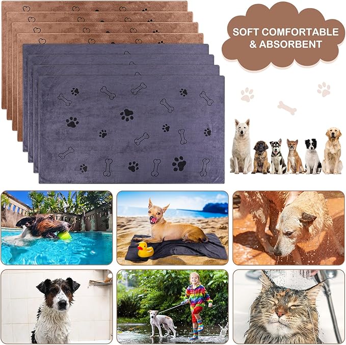 Chumia 8 Pcs Dog Towels for Drying Dogs Cats Pet Towels Bulk Puppy Microfiber Quick Drying Paw Bath Bathing Supplies Absorbent for Medium Pets(Brown, Gray,40 x 24 Inch)