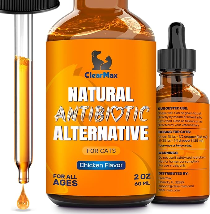 Cat Antibiotic to Help with Cough & Allergies – Antibiotics for Cats to Aid with UTIs and Digestive Moments – HIPS & Joints Support – Attractive Chicken Taste – 2 Oz Bottle