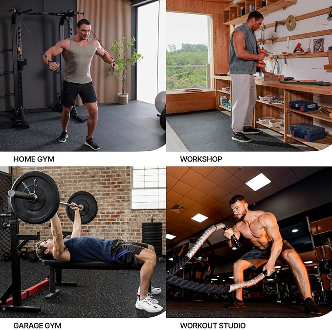 AIRHOP 0.79in Thick 24 Sq Ft Exercise Equipment Mats, 6 Tiles Upgraded Rubber Top with High Density EVA Foam, Large Interlocking Puzzle Gym Flooring for Home Gym, Heavy Weight Workout,Black & White