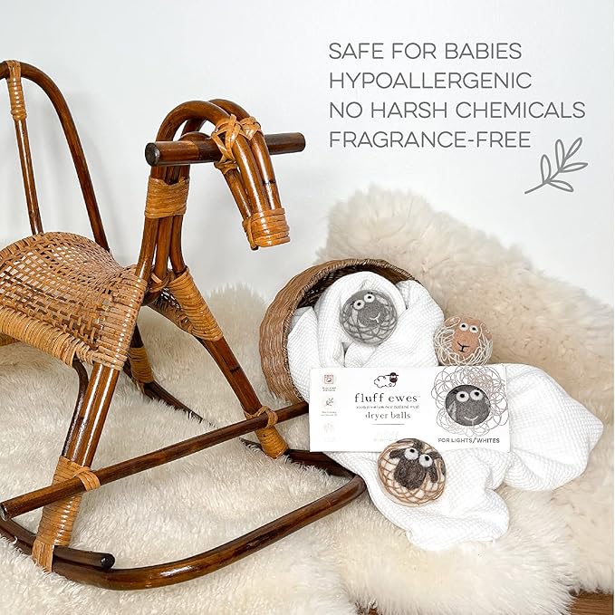 Fluff Ewes Wool Dryer Balls 3 Pack Premium New Zealand Wool Laundry Balls for Dryer, No Static Dryer Balls Laundry Reusable Cute - XL Wool Dryer Balls Cute, Baby Dryer Balls for Dryers - Lights