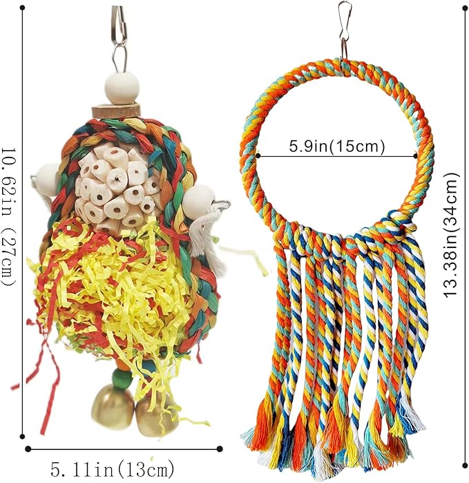 Bird Hoop Swing and Parakeet Toys,Natural Sola Balls and Shredding Hanging Toy,Birds Rope Swing,Suitable Small and Medium-Sized Parrots Toys,Birds Toy for Cockatiels,Conures,Lovebird
