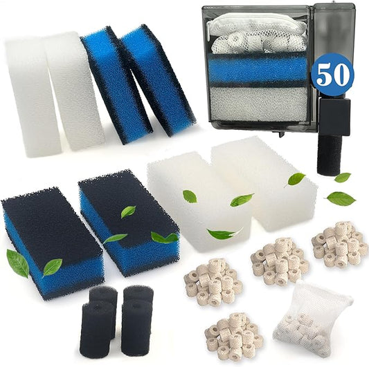 NEWKE 4 Sets of Upgraded Three-Stage Filtration Tank Filter for AquaClear 50 Power Filter, 4 Sets of Maintenance Kit Replacement for Fish Tank Filter for 20- to 50-Gallon Aquariums