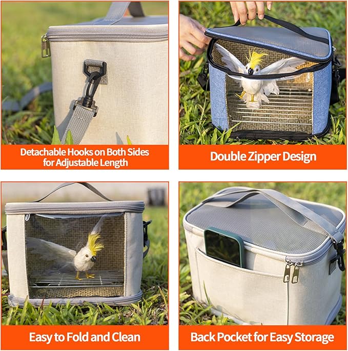 Bird Travel Carrierm, Small Bird Travel Backpack Carrier Cage with Tray and Breathable Clear Window, for Parakeet Cockatiel Budgies, for Camping Hiking (Large-Black)