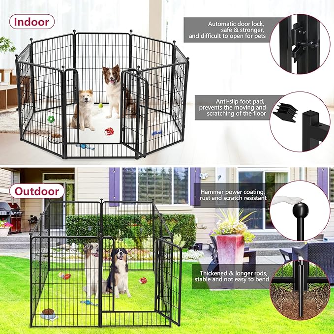 Dog Playpen 40 inch 10 Panels Indoor Dog Pen for Large/Medium/Small Dogs Heavy Duty Metal Dog Fence Outdoor for Yard, Puppy Playpen with Door Portable Pet Fence for RV Camping Yard