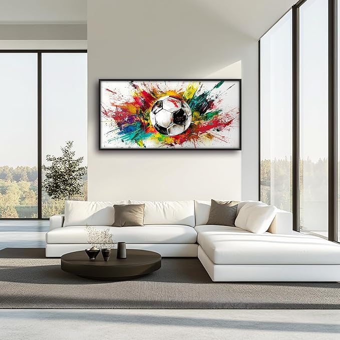 Extra Large Framed Soccer Wall Art,Oversized Colorful Graffiti Sport Ball Wall Decor Pictures for Living Room,Canvas Print Painting Modern Artwork Bedroom Office Bathroom Home Decor 60L x30W