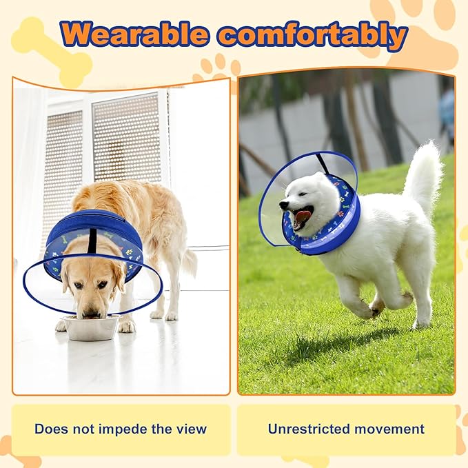 Dog Cone Collar with Enhanced Anti-Licking, Inflatable Dog Cone After Surgery, Adjustable Size with Soft Padding for Small Medium Large Dogs - Blue/M