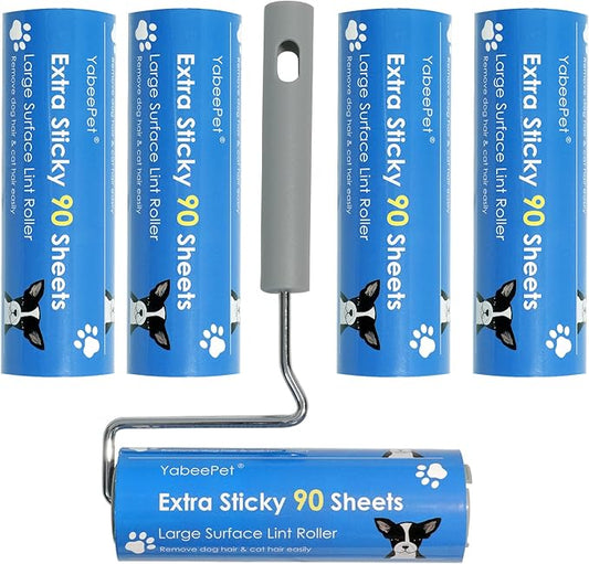 Extra Sticky Large Surface Lint Roller, 6.3'' Giant Lint Roller for Pet Hair, Lint Remover Roller for Cat Hair, Clothes, Furniture (1 Handle + 450 Sheets)