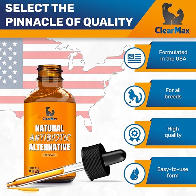 Cat Antibiotic to Help with Cough & Allergies – Antibiotics for Cats to Aid with UTIs and Digestive Moments – HIPS & Joints Support – Attractive Chicken Taste – 2 Oz Bottle