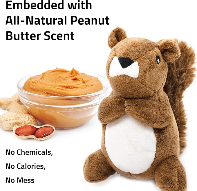 Playology Dog Toys | Plush Toy Squirrel Stuffed Animal for Dogs | Small Peanut Butter Scented Toy - Easy to Clean and Made from Non Toxic Materials