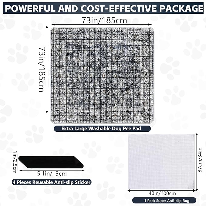 Extra Large Washable Pee Pads for Dogs (72"x72"), Upgrade Reusable Puppy Pads with Non-Slip Rug Pad, Super Thickening Absorbent Leakproof Dog Traning Pads Whelping Pad for Dogs, Doggie