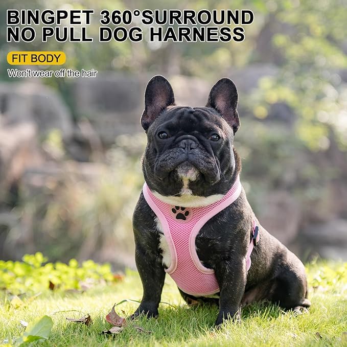 BINGPET No Pull Dog Harness,Soft Mesh Breathable All Weather Vest Harness,Safety Protection Design Durable Adjustable Step-in Easy Walk Dog Harness for Small Medium Large Dogs(LightPink,L)