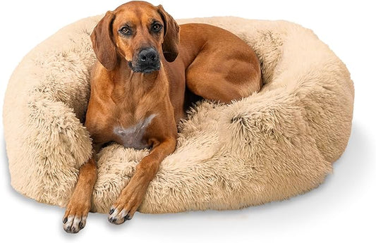Best Friends by Sheri Shag Lounge Bed Calming Faux Fur Dog Bed, Taupe, Large 36" x 27"
