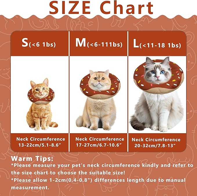 Cat Cone Collar Soft, Adjustable Cat Recovery Collar Kitten Cones to Stop Licking, Cute Donut E Collar After Surgery, Cats Neck Pillow ConeElizabethan Cones of Shame (Waterproof Brown, Large)