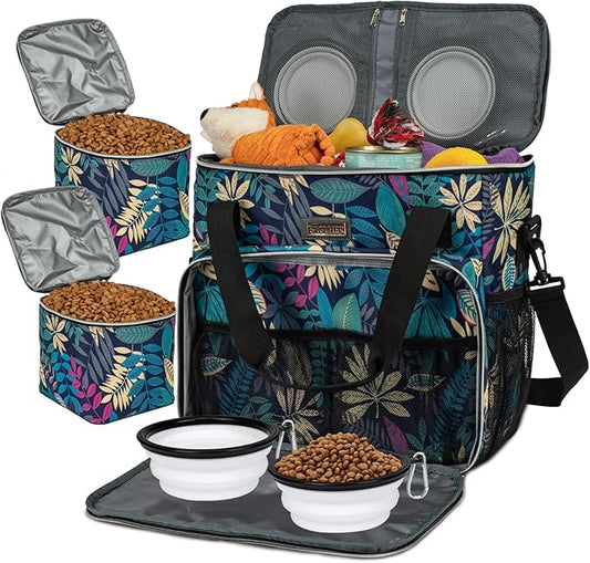 BAGLHER Dog Travel Bag, Pet Travel Bag (All Pet Travel Supplies), with 2 Pet Food Containers and 2 Collapsible Silicone Bowls; Essential Kits for Pet Travel Hawaii