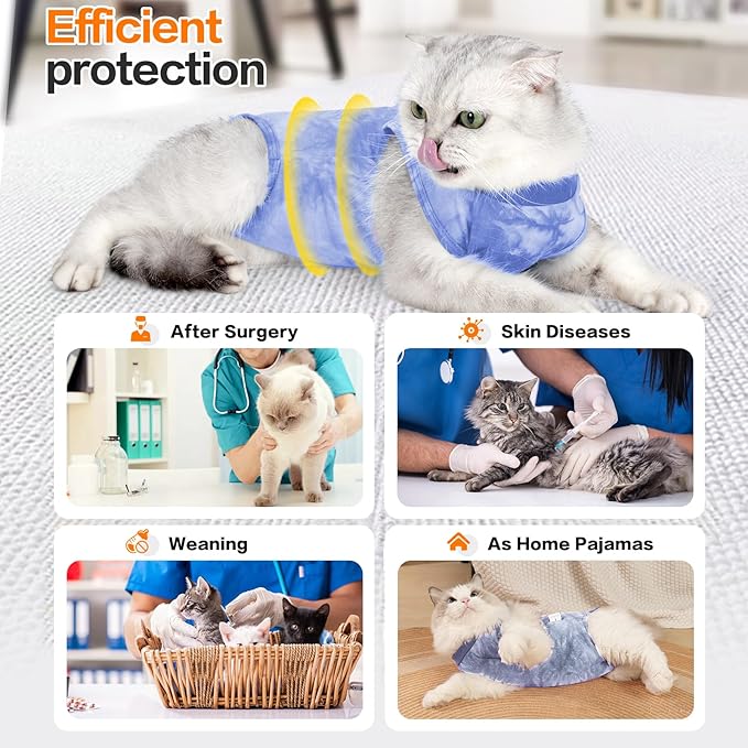 Cat Recovery Suit - Abdominal Wounds Cat Onesie Cone E-Collar Alternative, Blue L