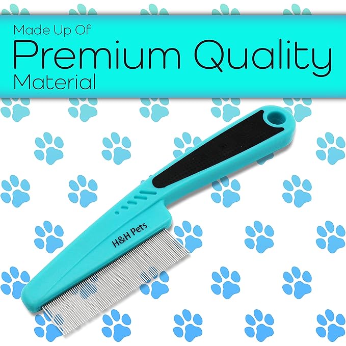 Pin Comb by H&H Pets - Upgraded Rubber Handle Comb with Long and Short Teeth for Dogs & Cats, Grooming Supplies, 1 Count (Pack of 1)