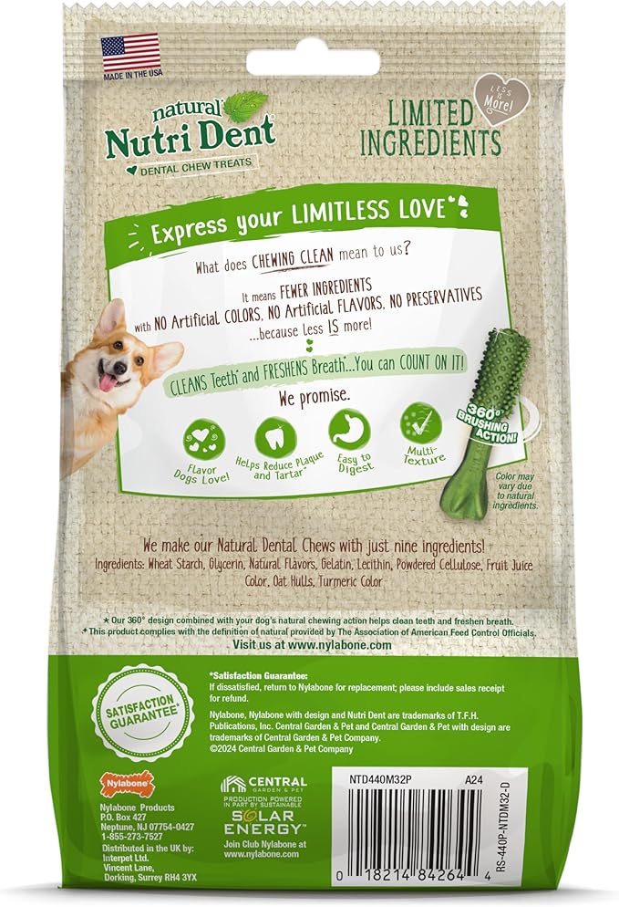 Nylabone Nutri Dent Dog Dental Chews - Natural Dog Teeth Cleaning & Breath Freshener - Dental Treats for Dogs - Fresh Breath Flavor, Mini (32 Count)