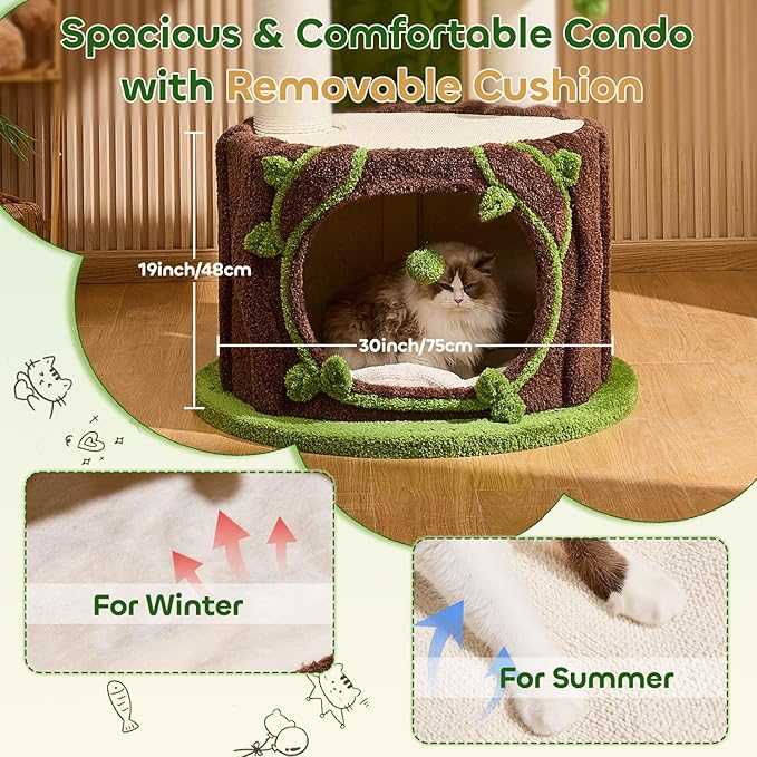 73‘’ Tall Flower Cat Tree for Indoor Cats Large Adult, Luxury Cat Tower with Scratching Post, Heavy Duty Modern Cat Furniture for Large Cats, Removable Mats, Multi-Level Cat House with Toy Ball