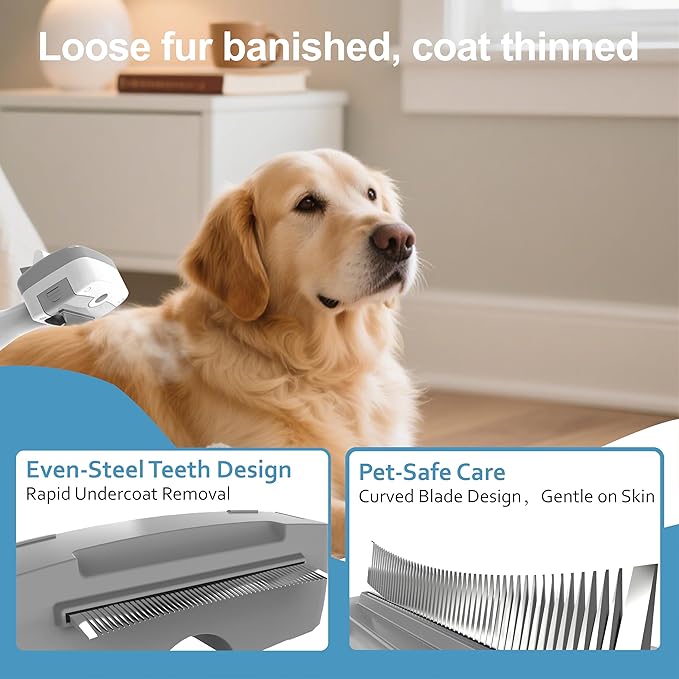 5 in 1 Pet Steam Brush for Dogs & Cats – Self Cleaning, 3 Pet Brush for Smoothing, Dematting, Thinning – Shedding, Grooming & Hair Removal, Includes Shampoo & Storage Case (8.0"-promax)