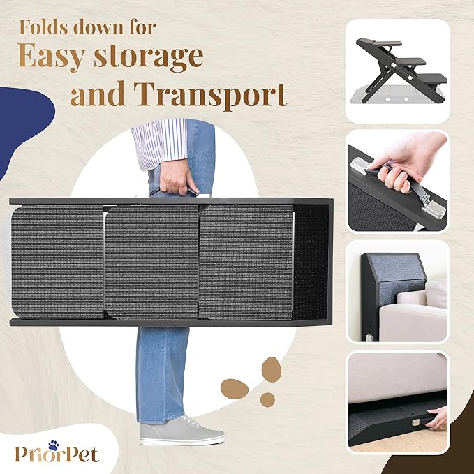 Dog Steps for Bed & Couch 2-in-1 Dog Stairs/Ramp - Height Adjustable Dog Ramp for Couch 7” - 20” - Pet Stairs, Dog Stairs for Small Dogs - Easy to Move Pet Steps with Landing Platform, Black