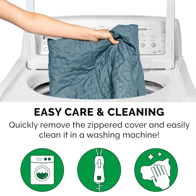 Furhaven Cooling Gel Dog Bed for Medium/Small Dogs w/ Removable Bolsters & Washable Cover, For Dogs Up to 35 lbs - Pinsonic Quilted Paw L Shaped Chaise - Bluestone, Medium