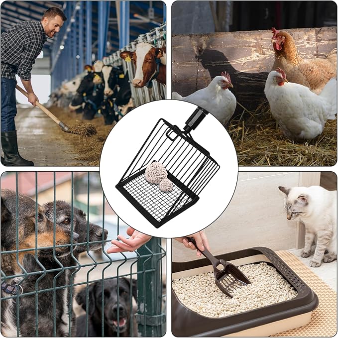 Metal Large Chicken Poop Scooper,3-in-1 Detachable Chicken Coop Scoop with Stainless Steel Telescopic Handle(22-41.9in),Multifunctional Metal Litter Scoop for Pooper Scooper