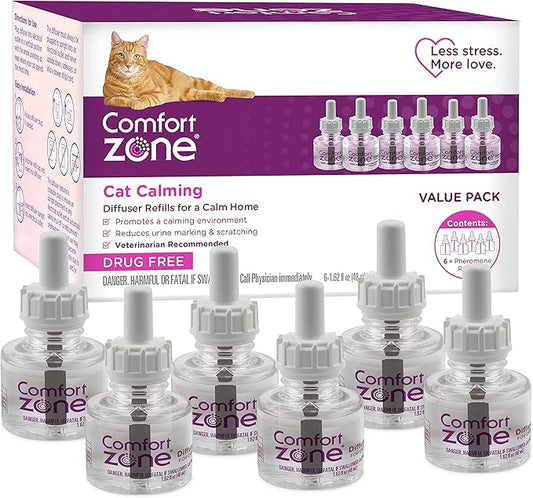 COMFORT ZONE 6 Pack Cat Calming Diffuser Refills; 30-day Refills; Pheromones Help Cat Anxiety