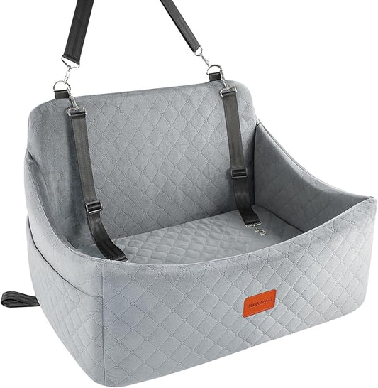 Dog Car Seat for Medium & Large Dogs Up to 55lbs, Memory Foam Cushion, Washable Cover, Safety Straps & Non-Slip Base(Grey,Large)