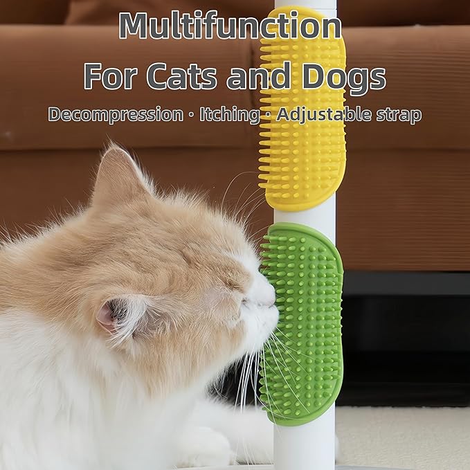 4-Pack Silicone Cat Brush Set, Pet Scratcher and Massager – Adjustable Pet Deshedding Brush, Bath Brush for Cats and Dogs, Suitable for Furniture Legs & Corners (4PCS (2 Yellow + 2 Green))