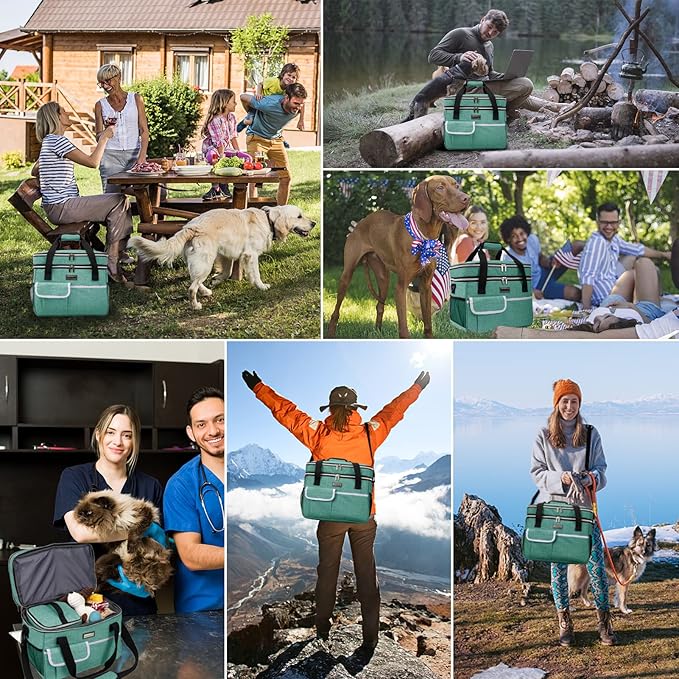 BAGLHER Dog Travel Bag for Supplies - Double-Layer Airline Approved Weekend Pet Travel Organizer Set for Dog and Cat Tote with 2 Pet Food Containers and 2 Collapsible Silicone Bowls Green