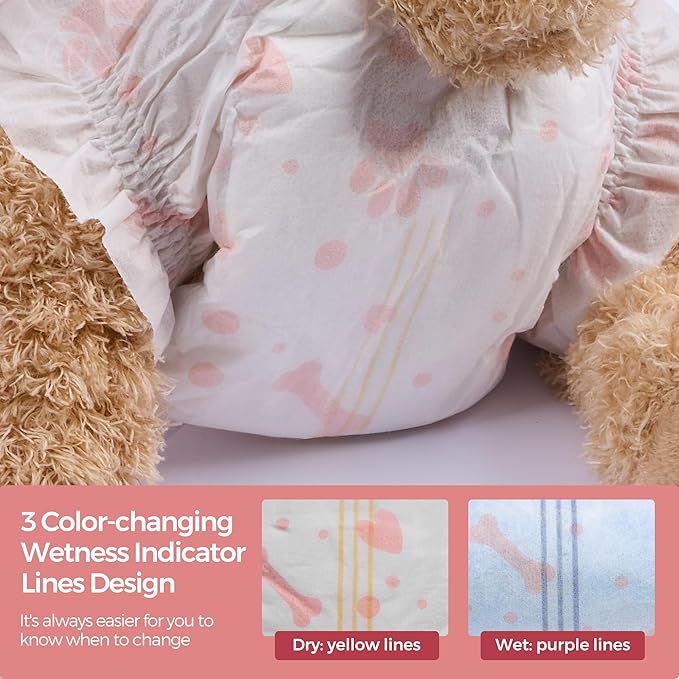 Disposable Female Dog Diapers, 40 Count, L (Waist 26.8”-29.5”), Wetness Indicator, Ultra Protection, Leak Proof, Super Absorbent, Soft