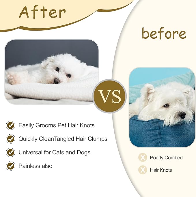 Upgraded Cat & Dog Knotting Comb + Grooming Kit – Hidden Blade Safe Tangle Remover, Non-Slip Handle, Includes 4 Knotting Combs & 1 Pet Grooming Brush