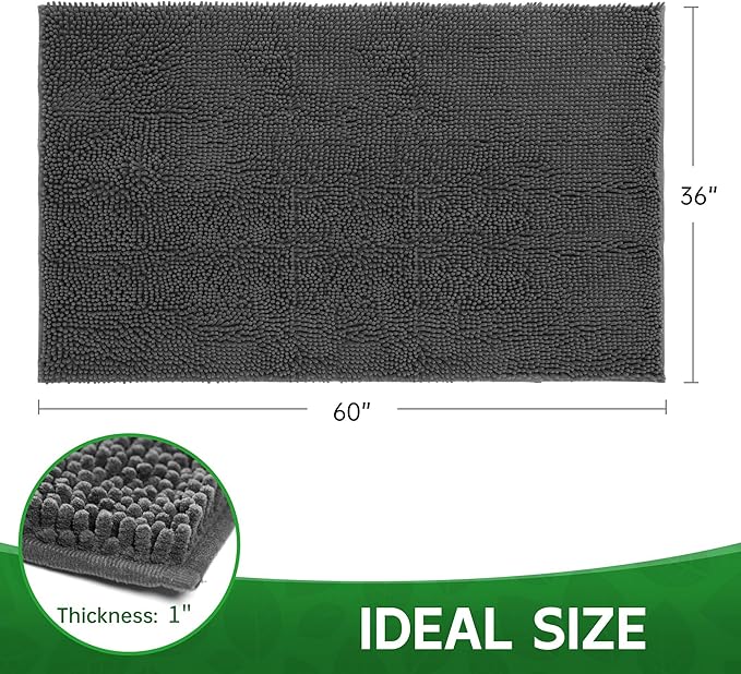 Dog Door Mat Indoor Entrance, 60" x 36" Absorbent & Quick-Drying Mud Rugs, Non-Slip Door Rugs for Entryway Indoor Washable, Soft Chenille Dog Mat for Muddy Paws