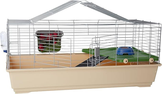 Amazon Basics Top Access Small Animal, Rabbit & Guinea Pig Cage, Ferret Cage Habitat With Accessories, Jumbo, Multicolor, 48.6"L x 26.6"W x 20.6"H