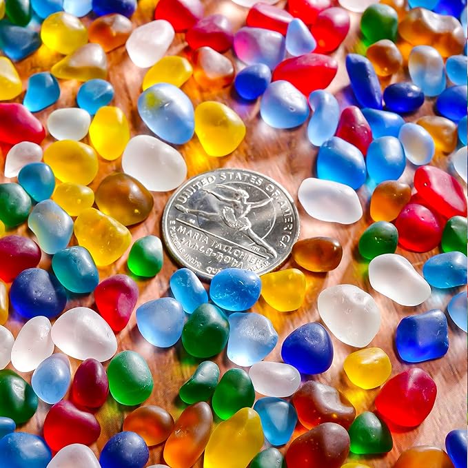 Sea Glass Stones 31oz - Aquarium Rocks & Fish Tank Gravel for Fish Tanks | Vase Fillers, Art & DIY Landscaping with Irregular Gems for Succulents & Terrariums (Colorful, Frosted)