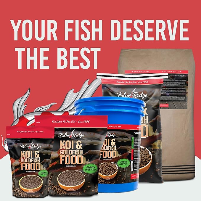 Blue Ridge Koi Fish Food 25lb - Koi Food Large 3/16" Growth Formula, Goldfish Food, Premium Fish Food for Ponds, Ponds Fish Food, Floating Pond Pellets