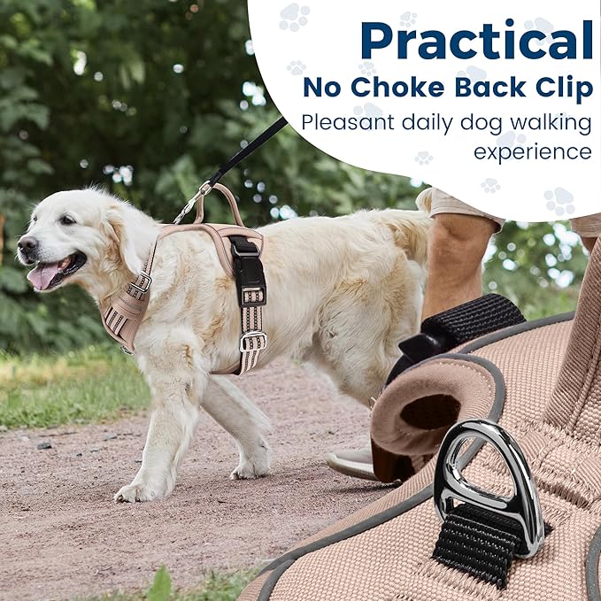 Funfox Dog Harness No Pull, Adjustable Pet Vest Harness, Super Soft Material with Vertical Handle Easy Control, Reflective Night Walking, 2 Leash Clips for Small Sized Dogs, Brown, S