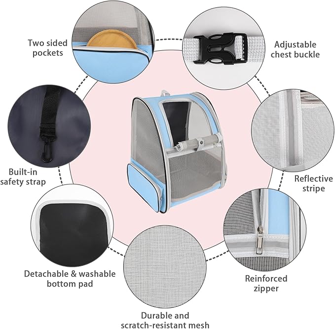 Cat Backpack Carrier,Pet Carrier Airline Approved for Small Dog Cat Puppy Kitten Bunny,Ventilated Mesh Design Animal Backpack for Hiking Camping Travel Bag (Blue)