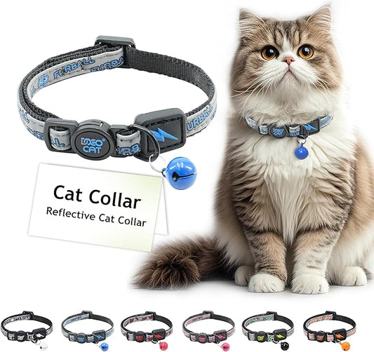 DOCO Cat Collar (Neck Girth - 3/8" x 7.5-12", Weight Upto - 13lb) Reflective Cat Collar with Bell, Breakaway Safety Buckle, Adjustable Nylon Strap for Kittens & Adult Cats (Blue)