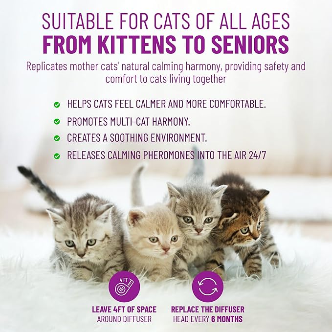 Cat Pheromones Calming Diffuser Cat Anxiety Relief Pheromones for Cats Promotes Well-Being & Comfort Cat Calming Diffuser with 2 Refills 60 Days Long Lasting Serenity