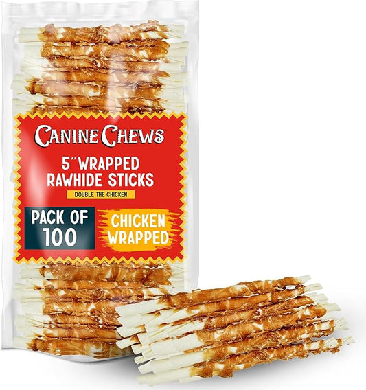Canine Chews 5" Double Wrapped Chicken Dog Treats - 100 (Pack)