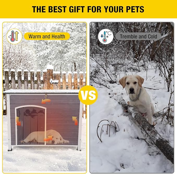 Aivituvin Insulated Dog House for Winter Outdoor Dog Kennel with All-Around Iron Frame- 100% Insulated Guarantee