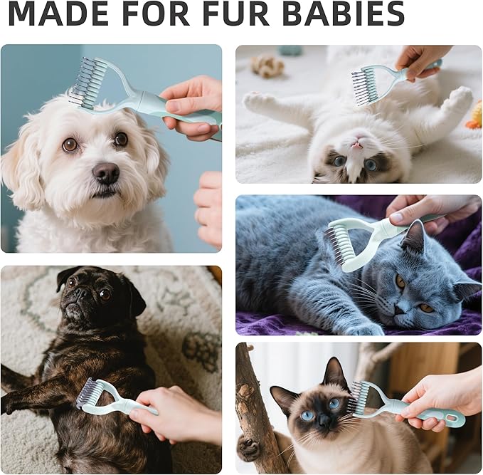 Pet Hair Removal Comb,New Cat Brush with Release Button,Pet Grooming Brush for Short&Long Pet Hair,Deshedding Brush for Pet (Green Set)