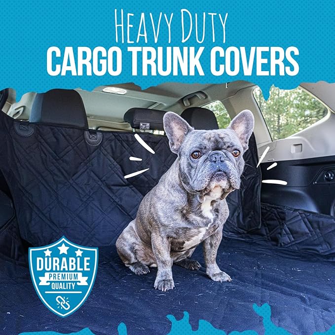 Bulldogology SUV Cargo Liner for Dogs 55"x82" Heavy Duty Pet Trunk Cargo Cover Area - Trunk Cover Car Protector for Dogs Waterproof Nonslip Mat - Dog Cargo Liner SUVs Vans Cars (Large, Black)