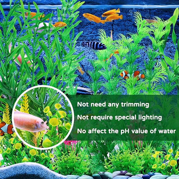 Fish Tank Plants, 20pcs Aquarium Decor Green Plants Artificial Aquarium Decorations Plant, Fish Tank Accessories for Household and Office Aquarium Simulation, Small to Large
