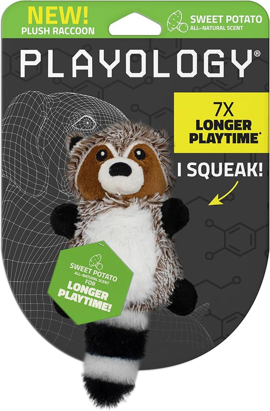 Playology Dog Toys | Plush Toy Racoon Stuffed Animal for Dogs | Small Sweet Potato Scented Toy - Easy to Clean and Made from Non Toxic Materials
