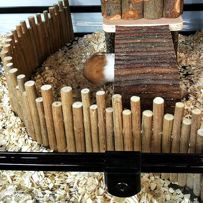 Ejoyous Hamster Wooden Bridge, Wood Ladder Hamster Fence Hideout Cage Bedding Climbing Toys for Syrian Hamsters Gerbil Small Animals (60CM Fence)