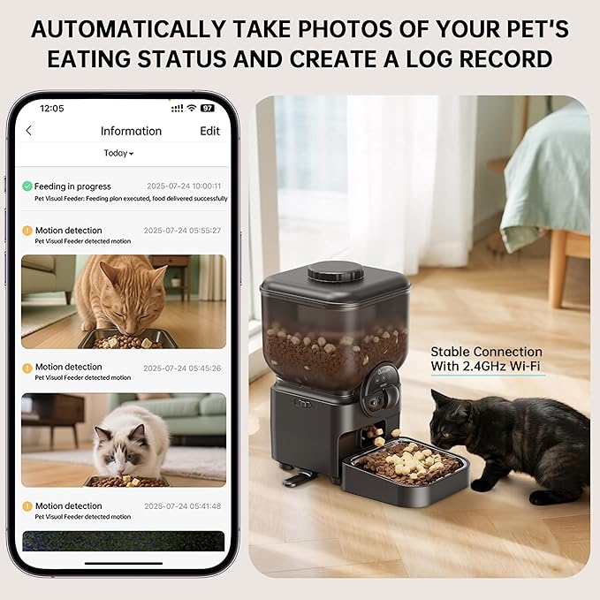 Automatic Pet Feeder for Cat and Dog - 6L Auto Cats Food Dispenser with Camera - WiFi App Control Smart Feeders with Timed - Dogs Feeding Station with 15-Day Battery Life After Power Off